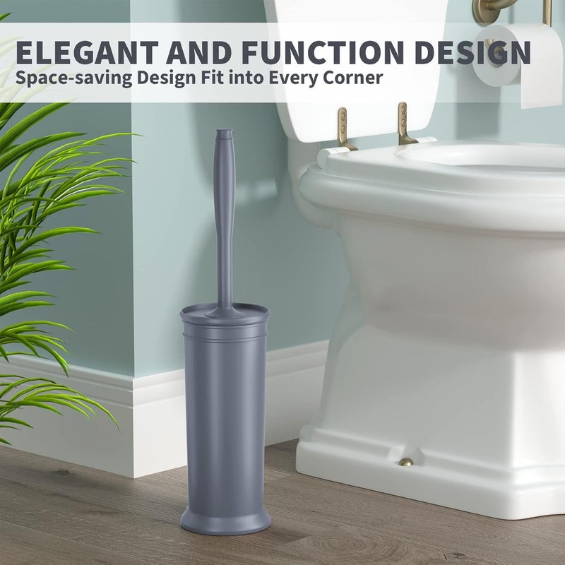 uptronic Toilet Brush, Toilet Bowl Brush with Extra Long Handle Durable Bristles Toilet Scrubber and Covered Holder for Toilet Brush Set for Bathroom Cleaning (Gray, 1 Set) - Image 5